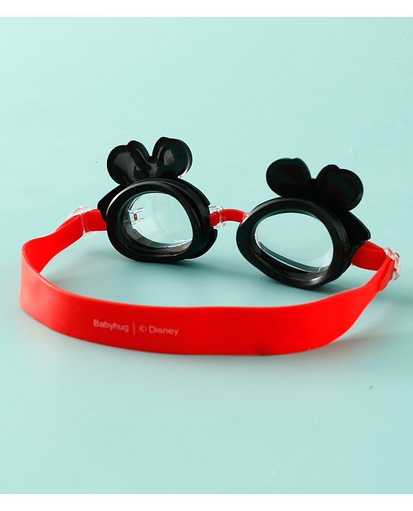 Babyhug Disney Swimming Goggles With Minnie Mouse Applique - Black & Red