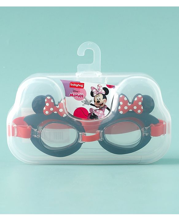 Babyhug Disney Swimming Goggles With Minnie Mouse Applique - Black & Red