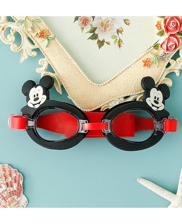 Pine Kids Disney Swimming Goggles With Mickey Mouse Applique - Black & Red