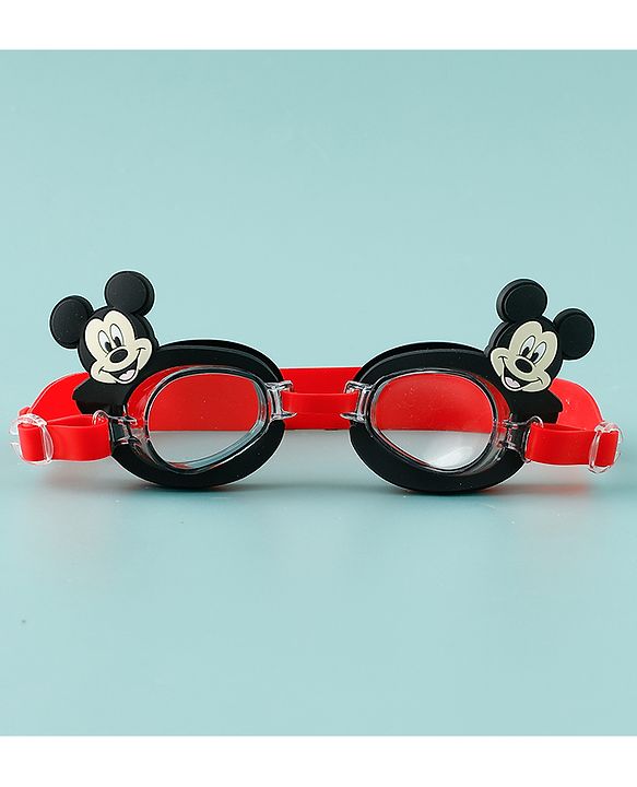 Pine Kids Disney Swimming Goggles With Mickey Mouse Applique - Black & Red