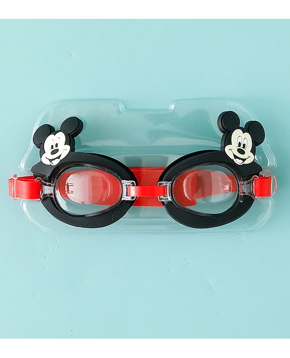 Pine Kids Disney Swimming Goggles With Mickey Mouse Applique - Black & Red