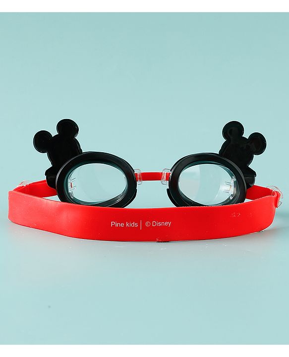 Pine Kids Disney Swimming Goggles With Mickey Mouse Applique - Black & Red