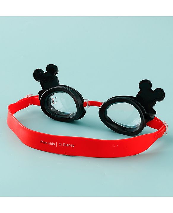 Pine Kids Disney Swimming Goggles With Mickey Mouse Applique - Black & Red
