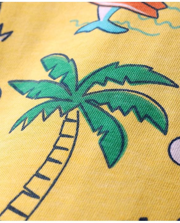 Babyhug Cotton Knit Half Sleeves Shirt with Beach Theme Print - Yellow