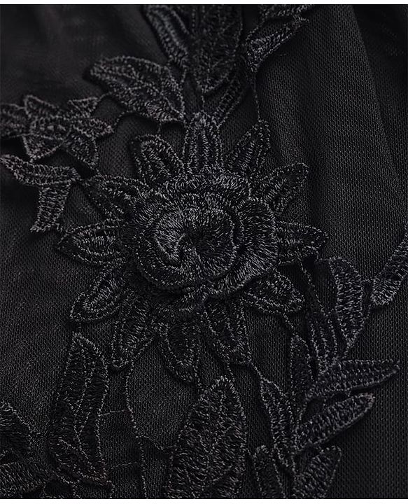 Pine Kids Woven Full Sleeves Top With Floral Embroidery - Black