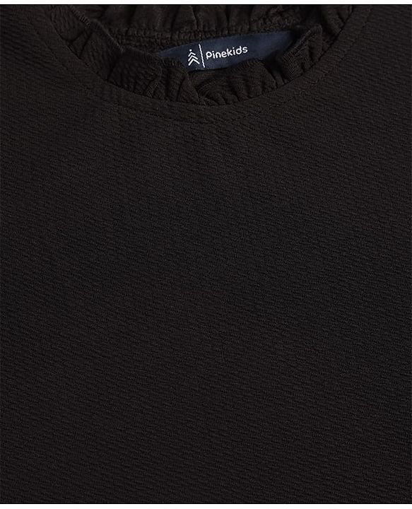 Pine Kids Woven Full Sleeves Top With Floral Embroidery - Black