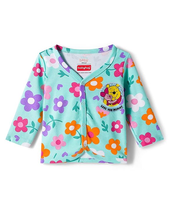Babyhug Disney Interlock Knit Full Sleeves Jhablas with Winnie the Pooh Graphics Pack of 3 - Light Blue Lavender & Pink