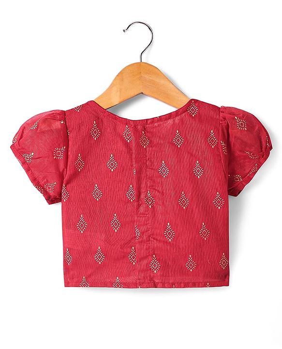 Babyhug Woven Short Sleeves Floral Embroidered & Foil Printed Choli Lehenga with Dupatta- Red