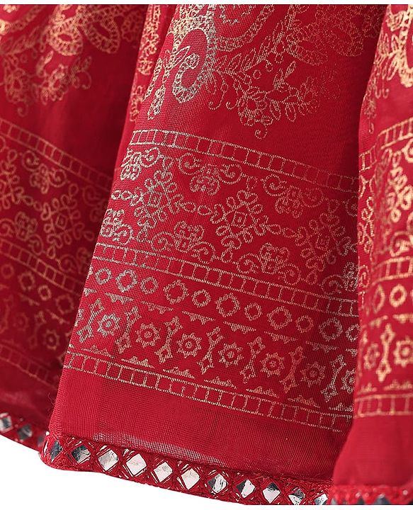 Babyhug Woven Short Sleeves Floral Embroidered & Foil Printed Choli Lehenga with Dupatta- Red