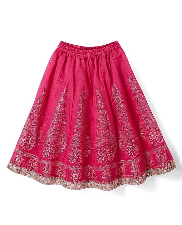 Babyhug Woven Half Sleeves Lehenga Choli Set With Floral Foil Print & Embroidery And Dupatta - Dark Pink
