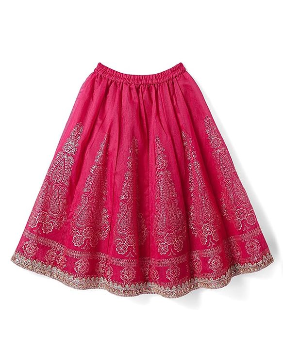 Babyhug Woven Half Sleeves Lehenga Choli Set With Floral Foil Print & Embroidery And Dupatta - Dark Pink