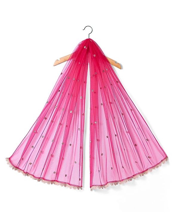 Babyhug Woven Half Sleeves Lehenga Choli Set With Floral Foil Print & Embroidery And Dupatta - Dark Pink
