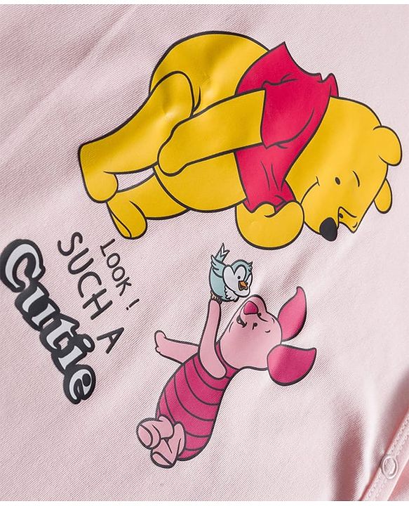 Babyhug Disney Interlock Knit Full Sleeves Front Open Rompers with Winnie the Pooh Graphics Pack of 3 - Pink Turquoise & Lilac