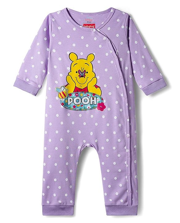 Babyhug Disney Interlock Knit Full Sleeves Front Open Rompers with Winnie the Pooh Graphics Pack of 3 - Pink Turquoise & Lilac