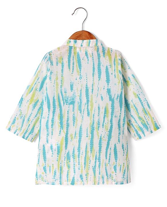 Babyhug Cotton Woven Full Sleeves Tie & Dye Kurta Dhoti Set - Blue