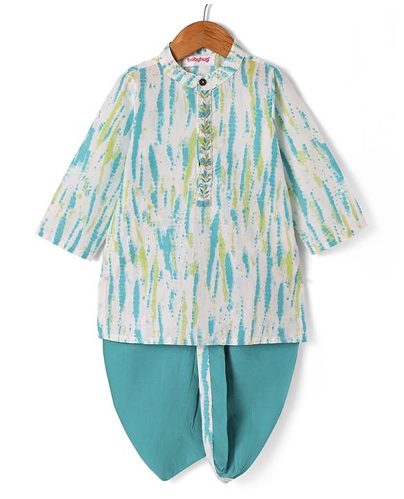 Babyhug Cotton Woven Full Sleeves Tie & Dye Kurta Dhoti Set - Blue