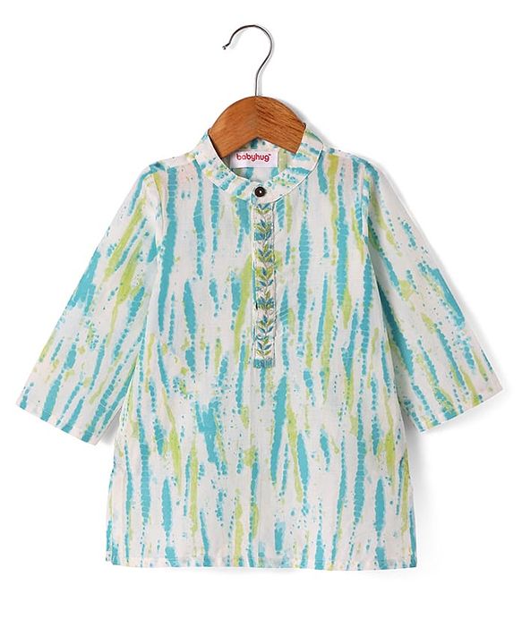 Babyhug Cotton Woven Full Sleeves Tie & Dye Kurta Dhoti Set - Blue