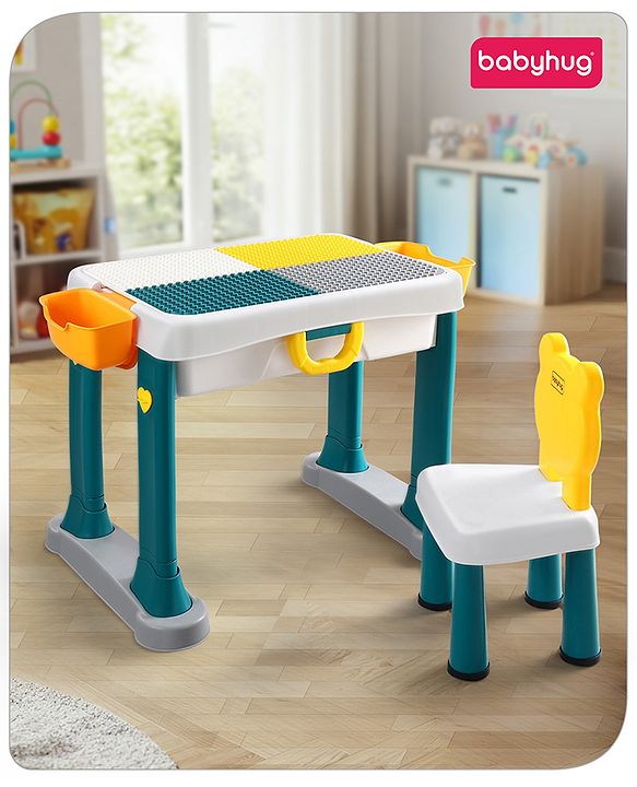 Babyhug Junior Study Kids Study Table and Chair Set with Storage|4 in 1 Multifunctional Desk Set for 3- 7 Years Kids|Upto 50 Kg Weight Capacity - Yellow