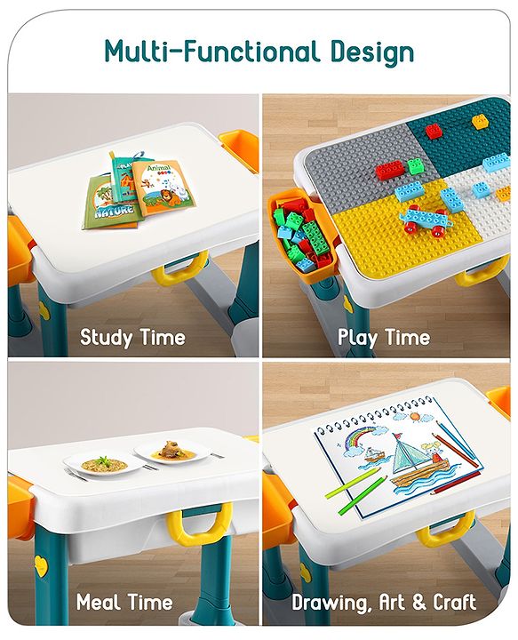 Babyhug Junior Study Kids Study Table and Chair Set with Storage|4 in 1 Multifunctional Desk Set for 3- 7 Years Kids|Upto 50 Kg Weight Capacity - Yellow