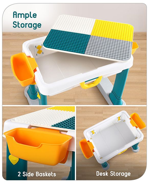 Babyhug Junior Study Kids Study Table and Chair Set with Storage|4 in 1 Multifunctional Desk Set for 3- 7 Years Kids|Upto 50 Kg Weight Capacity - Yellow