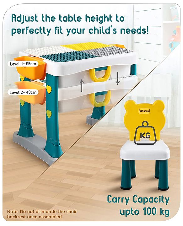 Babyhug Junior Study Kids Study Table and Chair Set with Storage|4 in 1 Multifunctional Desk Set for 3- 7 Years Kids|Upto 50 Kg Weight Capacity - Yellow