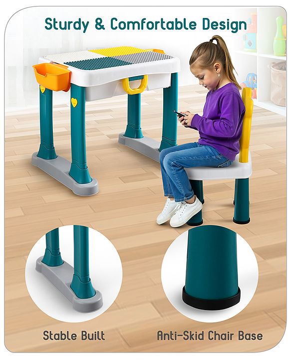 Babyhug Junior Study Kids Study Table and Chair Set with Storage|4 in 1 Multifunctional Desk Set for 3- 7 Years Kids|Upto 50 Kg Weight Capacity - Yellow