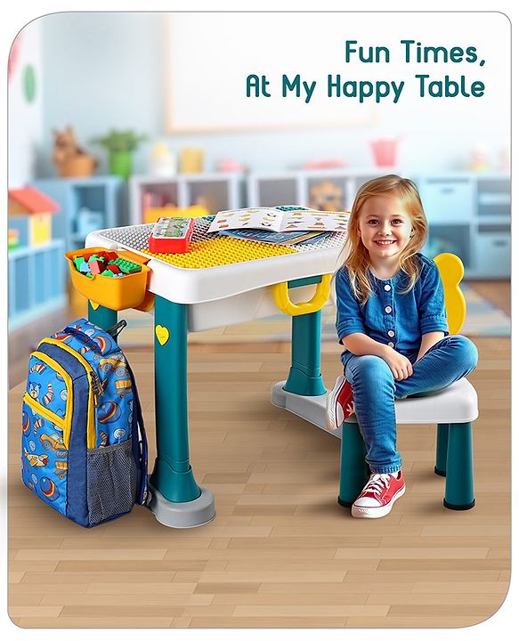 Babyhug Junior Study Kids Study Table and Chair Set with Storage|4 in 1 Multifunctional Desk Set for 3- 7 Years Kids|Upto 50 Kg Weight Capacity - Yellow