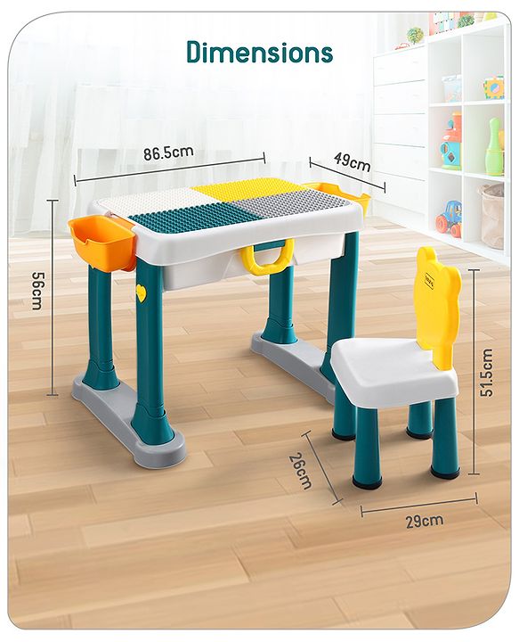 Babyhug Junior Study Kids Study Table and Chair Set with Storage|4 in 1 Multifunctional Desk Set for 3- 7 Years Kids|Upto 50 Kg Weight Capacity - Yellow