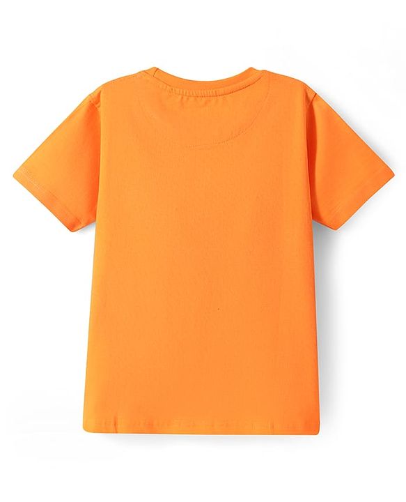 Pine Kids Cotton Knit Half Sleeves T-Shirt With Palm Club Text Print - Orange