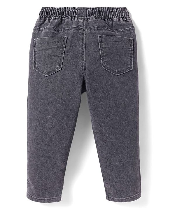 Babyhug Full Length Denim Jeans With Text Print - Charcoal Grey