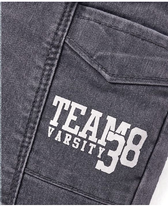 Babyhug Full Length Denim Jeans With Text Print - Charcoal Grey