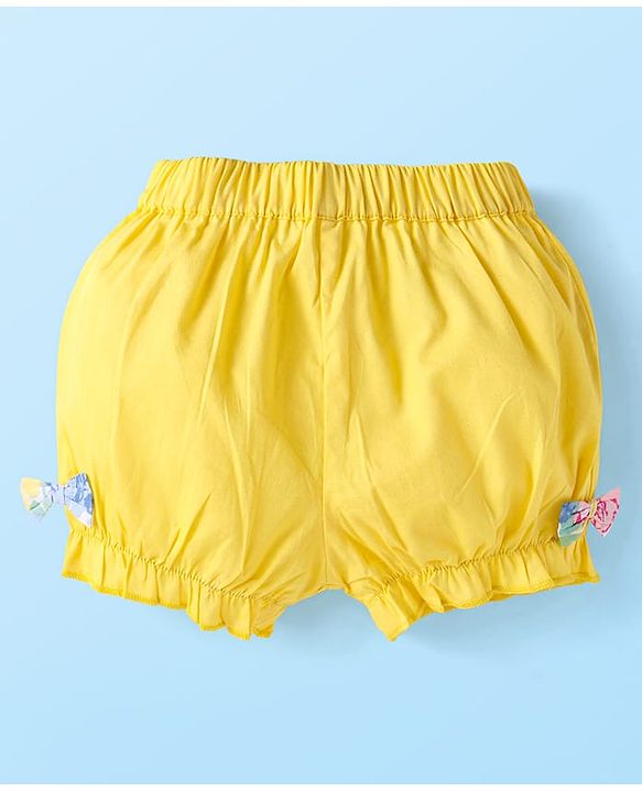Babyhug Cotton Knit Frill Sleeves Floral Print Top & Shorts Set - White & Yellow