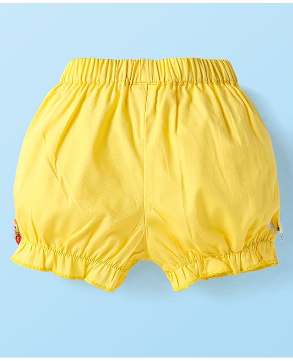 Babyhug Cotton Knit Frill Sleeves Floral Print Top & Shorts Set - White & Yellow