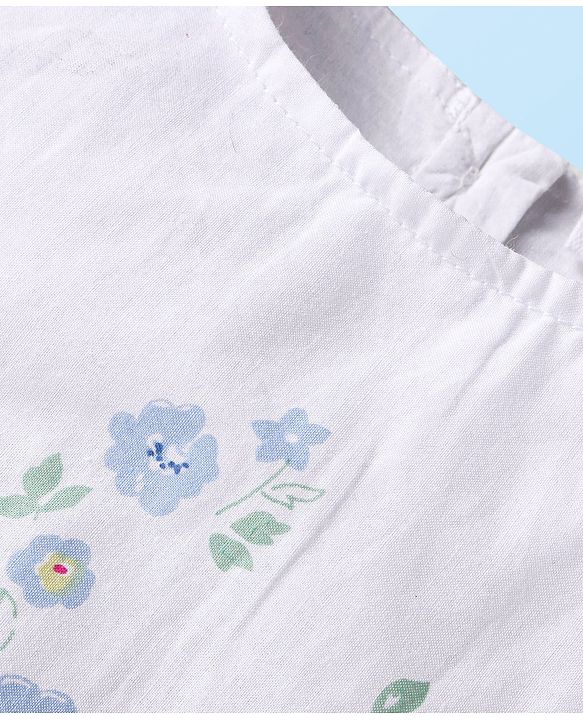Babyhug Cotton Knit Frill Sleeves Floral Print Top & Shorts Set - White & Yellow
