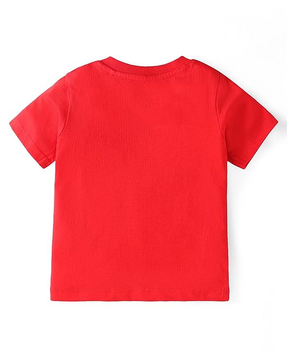Babyhug Single Jersey Knit Half Sleeves T-Shirt & Shorts Set With Text Print & Tiger Patch - Red & Navy Blue