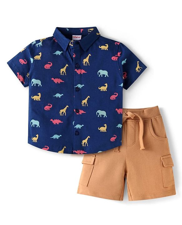 Babyhug Single Jersey Knit Full Sleeves Top & Lounge Pant Set with Frill Detailing & Dino Print - Maroon & White main image 1