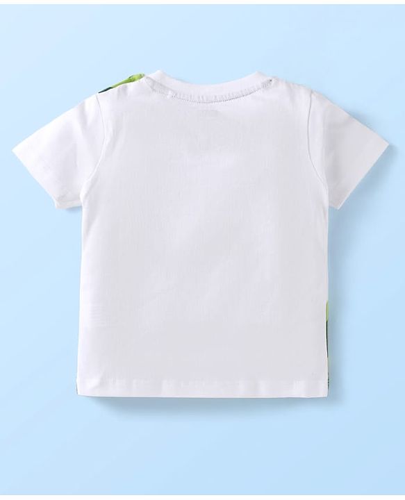 Babyhug Single Jersey Knit Half Sleeves T-Shirt & Shorts Set With Animal Print - White & Olive Green