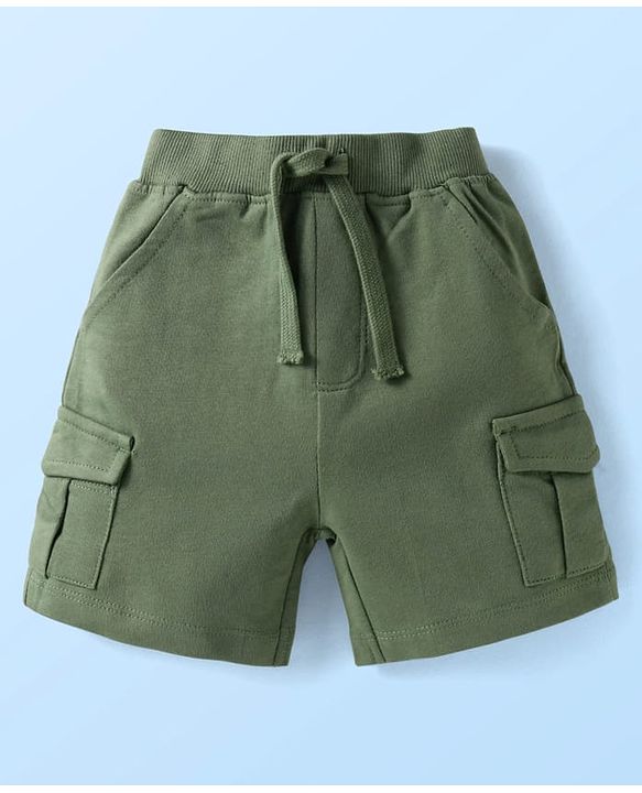 Babyhug Single Jersey Knit Half Sleeves T-Shirt & Shorts Set With Animal Print - White & Olive Green