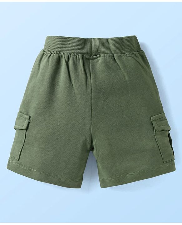 Babyhug Single Jersey Knit Half Sleeves T-Shirt & Shorts Set With Animal Print - White & Olive Green