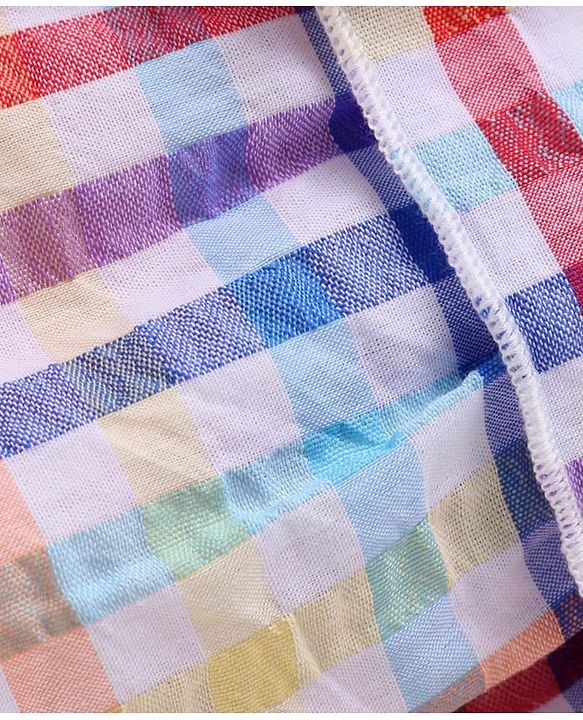 Babyhug Cotton Woven Half Sleeves Schiffli Top & Checkered Frill Skirt Set -  White & Red Yellow Blue