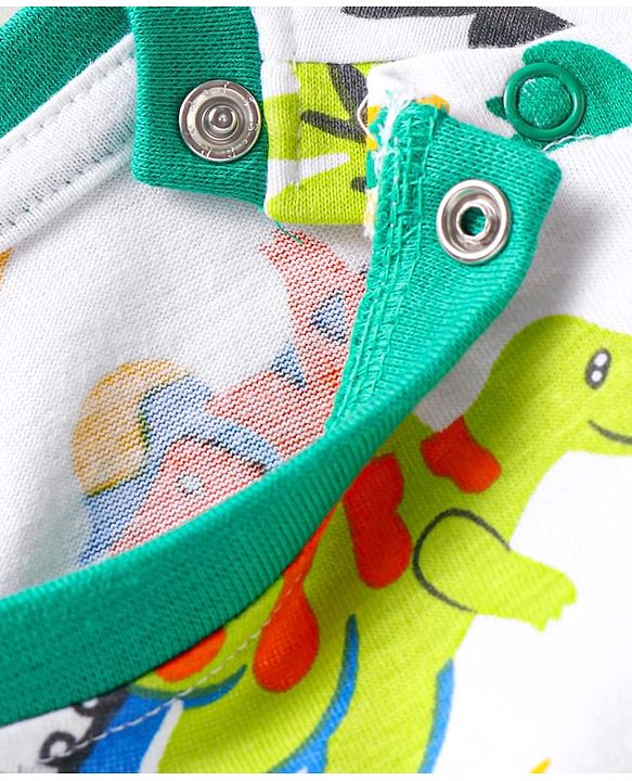 Babyhug Cotton Knit Full Sleeves Night Suit with Dino Print - White
