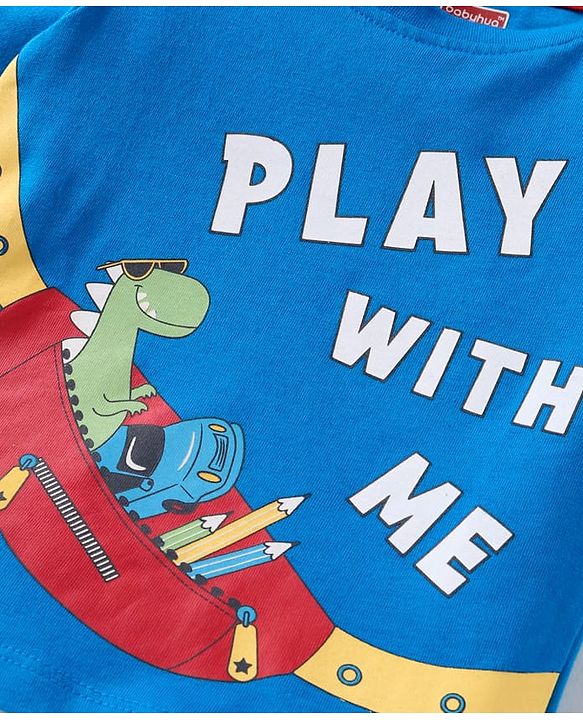 Babyhug Disney Single Jersey Knit Half Sleeves Dino Print T-Shirt & Shorts Set - Red & Blue