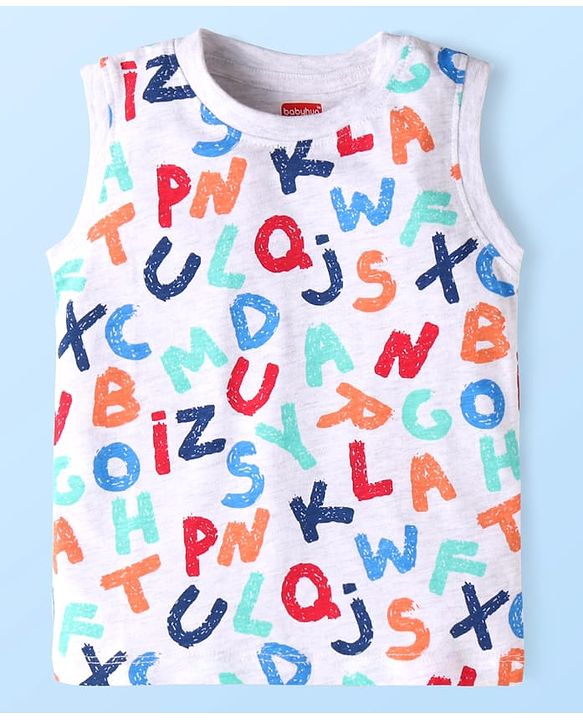 Babyhug Single Jersey Knit  Sleeveless T-Shirt & Shorts Set with Alphabets Print - White