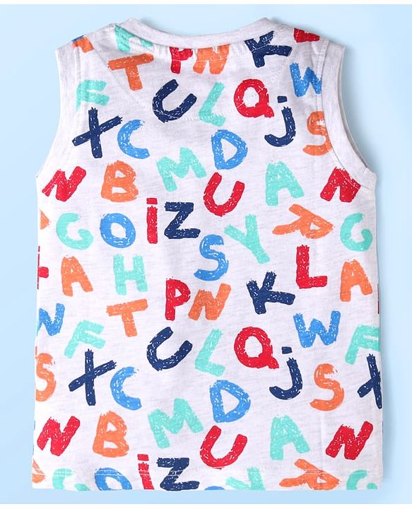 Babyhug Single Jersey Knit  Sleeveless T-Shirt & Shorts Set with Alphabets Print - White