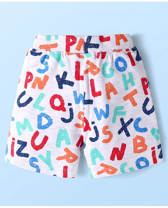 Babyhug Single Jersey Knit  Sleeveless T-Shirt & Shorts Set with Alphabets Print - White