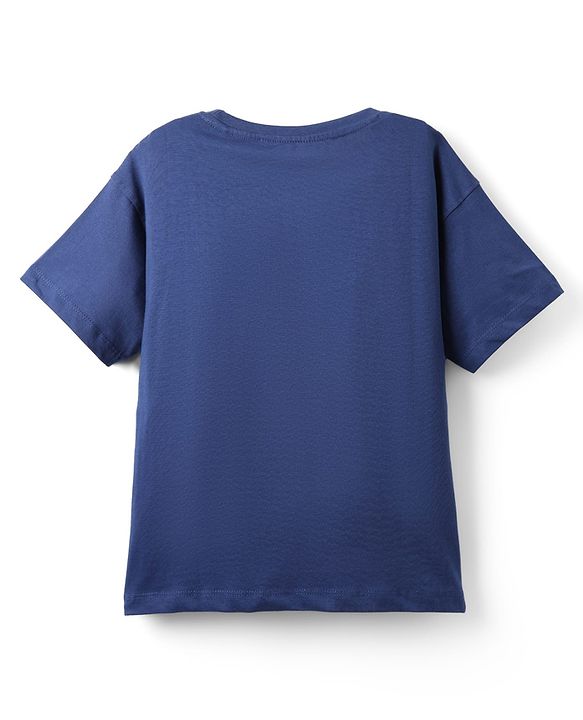 Pine Kids Cotton Knit Half Sleeves T-Shirt with Text Print - Navy Blue