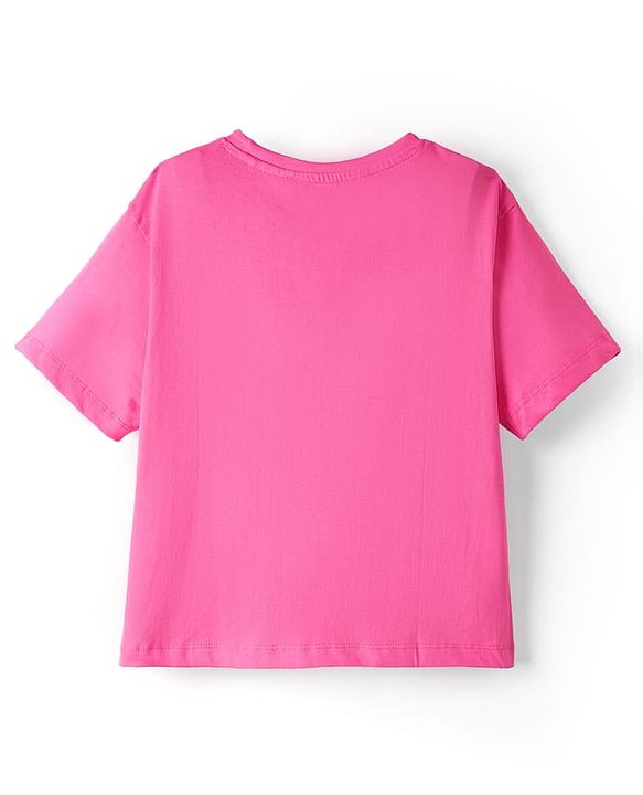 Pine Kids Cotton Knit Half Sleeves Drop Shoulder T-Shirt With Believe In You Text Print - Pink