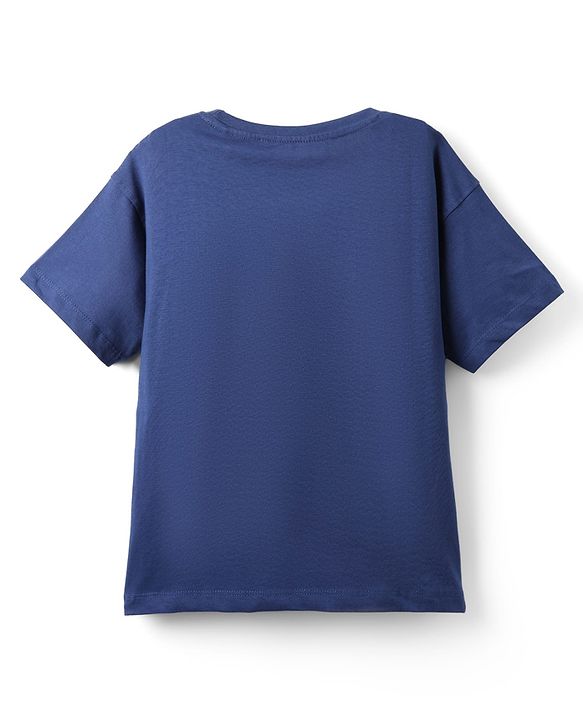 Pine Kids Cotton Knit Half Sleeves T-Shirt with Text Print - Navy Blue