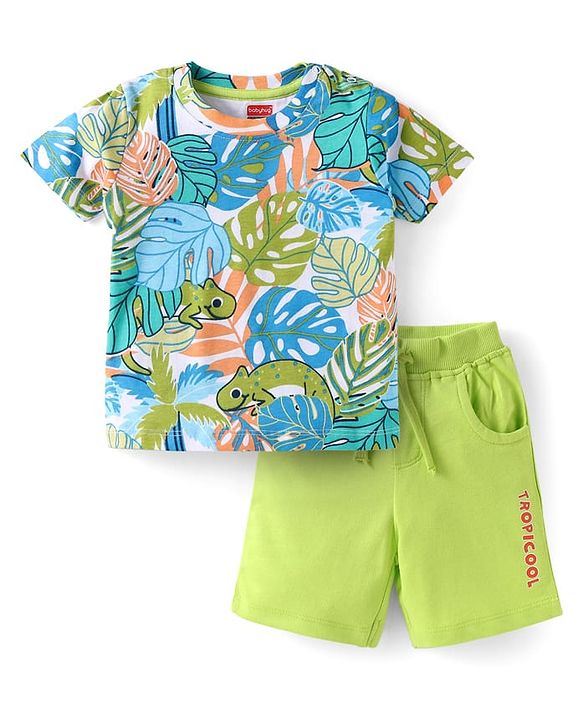 Babyhug Tshirt and Bottomwear Boy Half sleeves Shoulder-Snap Buttons