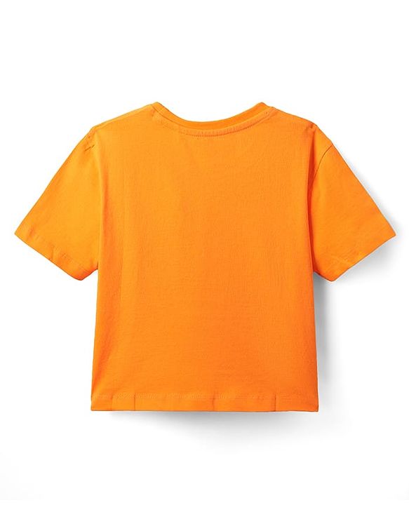 Pine Kids Cotton Knit Half Drop Shoulder Sleeves Oversize  T-Shirt With Paris London New York Text Print - Yellow